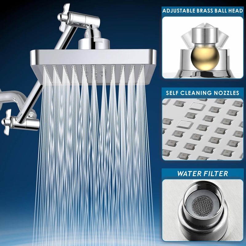 Nuodan High Pressure Rain Shower Head with 11'' Extension Arm - High Flow Rainfall Showerhead - Luxury Modern Look - Pressure Boosting(Square, Chrome) - Image 4